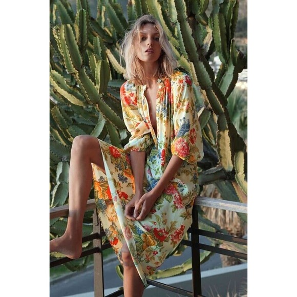 Zara Dresses & Skirts - ZARA Half Button Floral Maxi Blogger Favorite Dress Women's Size XS H14886